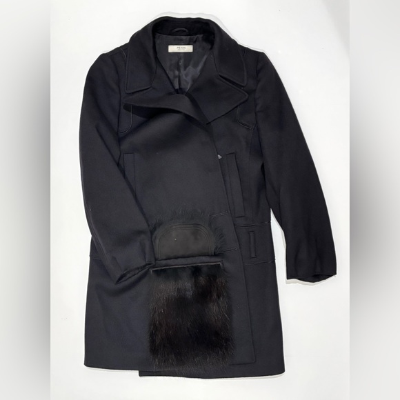 Prada Black Double-Breasted Women’s Coat size EU 44 - Picture 2 of 5